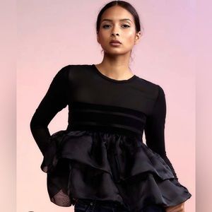 Cynthia Rowley Velvet Ribbon Mesh Organza Top Black